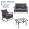 4 Pieces Wicker Rocking Set with Bungee Rope Seat for Porch Yard-Navy